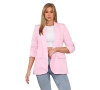 AA Essentials® Women's Plain Full Lined Open Front Collared Italian Blazer Ladies 3/4 Ruched Sleeve Stylish Work Office Outerwear Coat Jacket Suit Top with Flap Pockets (Baby Pink, L)