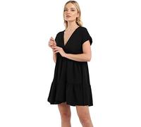AA Essentianls® Women's Smock Pleated Ruffle Mini Dress - Ladies Short Sleeve Summer Swing Flowy Sundresses Casual V-Neck Loose Fit Frill Layered Tunic Tops (Black, 16/18)