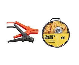 AA Insulated Booster Cables/Jump Leads AA4550 & 4T Heavy Duty Tow Rope AA6226 - Yellow Strap-Style Towing Belt For Car Breakdowns Other Vehicles Up To 4 Tonnes
