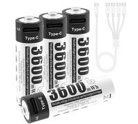 AA Rechargeable Batteries, 1.5 V 3600 mWh Rechargeable Batteries AA, with 4-in-1 Type C charging cable and Storage Case, 4 Pack