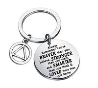 AA Recovery Keychain Sobriety Gift Alcoholics Anonymous Gift AA Sober Recovery Jewelry AA Sobriety Gifts You are Braver Stronger Smarter Than You Think Inspirational Gifts (keychain)
