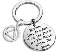 AA Recovery Serenity Prayer Keychain Sobriety Gift Serenity Peace Within The Storm Keyring with Alcoholics Anonymous AA Symbol Charm New Beginnings Jewelry for Men Women