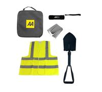 AA Winter Car Kit AA3386 - Folding Snow Shovel, LED/COB Torch, Foil Blanket, Hi-Vis Vest - Zipped Storage Bag - Suitable for Any Vehicle or Home, Black