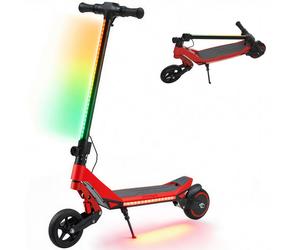 AA1-132V70RD SPORTNOW Electric Scooter for Kids, Foldable Kids Scooter for Age 6-14 with LED Display, RGB lights, Up to 16km/h, Maximum Range 12km, Kick-to-Start, for Boys and Girls, Red