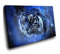 AA454C Framed Canvas Print Colourful Wall Art - Blue Star Space Bengal Tiger - Modern Animal Living Room Bedroom Piece Home Decor Interior Design Easy Hang Guide (60X40CM)