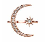 AAA Cubic Zirconia Big Moon and Sun Star Ring 925 Sterling Silver Opening Ring Crescent Shape Rhinestone Finger Band Half Moon Sun Star Artificial Diamond Inlay Engagement Ring