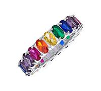 AAA Cubic Zirconia LGBTQ Colorful Rainbow Oval Cut Multi Color CZ Eternity Ring Anniversary Wedding Band For Women .925 Sterling Silver 5MM Stackable Rings