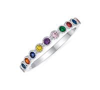 AAA Cubic Zirconia LGBTQ Colorful Rainbow Tiny Round Multi Color CZ Half Eternity Ring Anniversary Thin Wedding Band For Women .925 Sterling Silver 1MM Stackable Rings