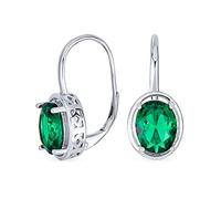 AAA Cubic Zirconia Simulated Gemstone Birthstone Oval 9X7MM CZ .925 Sterling Silver Vintage Filigree Style Dangle Drop Earrings For Women Lever Back
