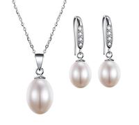 AAA Quality Freshwater Cultured Pearl Necklace & Earring Set - Matching Freshwater Pearl Drop Earrings Box Gift SFJS29