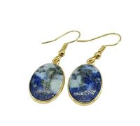 AA Rare Natural Lapis Lazuli Gemstone Dangle Earring Oval Shape Blue Color Gold Plated Stud 19X13mm Drop Boho Statement Chakra Handmade Jewelry |LK_LPE_00141