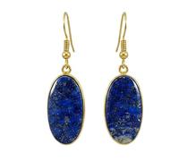 AA Rare Natural Lapis Lazuli Gemstone Dangle Earring Oval Shape Blue Color Gold Plated Stud 23X12mm Drop Boho Statement Chakra Handmade Jewelry |LK_LPE_00124