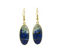 AA Rare Natural Lapis Lazuli Gemstone Dangle Earring Oval Shape Blue Color Gold Plated Stud 25X11mm Drop Boho Statement Chakra Handmade Jewelry |LK_LPE_00005