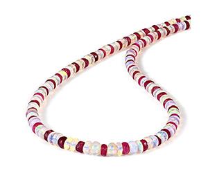 AAA Ruby Gemstone Beads Necklace Natural Ethiopian Opal Plain Smooth Rondelles Necklace October Birthstone Pink Ruby Beaded Jewelry Opal Ruby Necklace