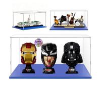 AAABOX Acrylic Display Case 50x20x25,Presentation Box for 3 Piece Star Wars Helmet,Jazz Quartet 21334,Architecture 21030,75356 Executor Super Star Destroyer,and 10367 Figures (Blue-Base)