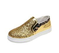 AaaozKjie Men's and women's casual shoes, flat bottom, round toe, leopard print, sequins, leather pattern, comfortable slip-on trainers for men, gold, 9 UK