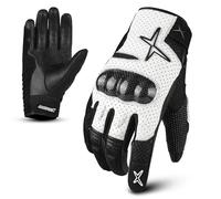aaasportx High quality leather breathable motorcycle gloves, touch screen operation function, carbon fiber ankle protection, non-slip pads (black/white, size L)