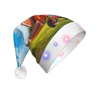 AABBfdg Company Farm Tractor LED Santa Hat, Light Up Christmas Hat for Adults, Unisex Santa Cap for Holiday & Party
