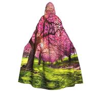 AABBfdg Pink Blooming Orchard Unisex Cosplay Costume Halloween Hooded Cape Cloak for Party Dress Up Full-Length Uniform Robe