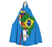 AABBfdg South America Flags Map Desig Unisex Cosplay Costume Halloween Hooded Cape Cloak for Party Dress Up Full-Length Uniform Robe