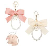 AABDTYYD 2Pcs Bow Keychain Set - Elegant Pearl & Ribbon Purse Charms for Handbags, Stylish Keychain for Women (Pink + Peach)