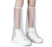 AABDTYYD 5 Pairs Shoe Covers Disposable Waterproof, High-Cut PE Rain Boot Covers with Elastic Bands (Transparent 46x39cm) - Adult UK 4-9, 18g/Pc for Outdoor Travel, Hiking & Rainy Days