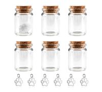 AABDTYYD Pet Fur Keepsake Bottle Set with Cork Stopper Dog Memorial Keepsake for Pet Ashes and Fur Memory Collection Includes 6 Bottles and 6 Paw Print Pendants Ideal for Dogs Cats Small Animals