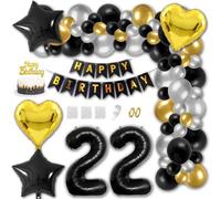 Aabellay 22nd Birthday Party Decoration Black HAPPY BIRTHDAY Letter Banner Gold Latex Balloon Confetti Balloons Number Foil Balloon Crown Mylar Balloons Cake Topper for Anniversary Party Supplies