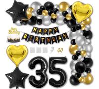 Aabellay 35th Birthday Party Decoration Black HAPPY BIRTHDAY Letter Banner Gold Latex Balloon Confetti Balloons Number Foil Balloon Crown Mylar Balloons Cake Topper for Anniversary Party Supplies