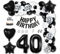 Aabellay 40th Birthday Party Decorations Black HAPPY BIRTHDAY Letter Banner White Latex Balloon Confetti Balloons Number Foil Balloon Crown Mylar Balloons Cake Topper for Anniversary Party Supplies