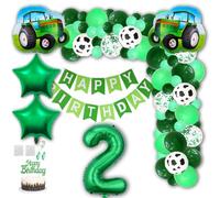 Aabellay Farm Green Tractor Birthday Decorations Tractor Party Supplies 2nd Happy Birthday Banner Farm Barn Tractor Balloon Number Foil Balloon Cow Latex Balloon Cake Topper for Boy Kids Birthday