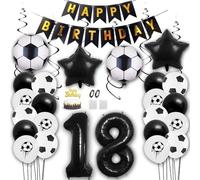 Aabellay Football Birthday Party Decoration Sports Theme Football Party Supplies Black White Soccer Foil Balloon 18th Happy Birthday Banner Football Print Latex Balloons Cake Topper for Soccer Fans