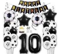 Aabellay Football Birthday Party Decoration Sports Theme Football Party Supplies Black White Soccer Foil Balloon 10th Happy Birthday Banner Football Print Latex Balloons Cake Topper for Soccer Fans