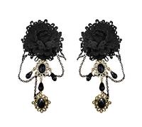 Aabellay Gothic Black Lace Bracelet with Finger Ring Steampunk Vampire Wristband Ring Victorian Costume Party Vintage Wedding Prom Festival Hand Chain Jewelry for Women Girls 1 Pair - S387
