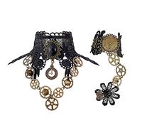 Aabellay Gothic Black Lace Bracelet with Finger Ring Steampunk Vampire Wristband Ring with Bracelet Set Victorian Costume Party Vintage Wedding Prom Festival Hand Chain Jewelry for Women Girls - FY005
