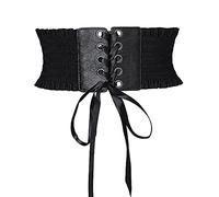 Aabellay Womens Lace-up Corset Cinch Waistband Waspie Elastic Waist Belt Retro Tied Wide Belt Vintage Bandage Elasticity Girdle Wrap for Girls Halloween Costume - Black SG008