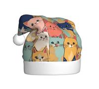 aabkjgfr Cute Cats In A Variety Of Colors Print Adult Santa Hat,Soft And Comfortable Santa Hat,Suitable For New Year'S Holiday Parties,Indoors And Outdoors.