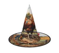 aabkjgfr Rooster On Wood In Farmland Print Guide Hat,Adult Halloween Witch Hat,Suitable For Parties,Carnival,Masquerade,Role Play