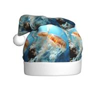 aabkjgfr Sea Animal Jellyfish Print Adult Santa Hat,Soft And Comfortable Santa Hat,Suitable For New Year'S Holiday Parties,Indoors And Outdoors.