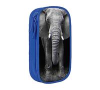 AABSTBFM 3D Gray Elephant Printed Pencil Case Large Capacity Compartment Pencil Pen Pouch Bag with Zipper for School, Office, and Travel, Blue