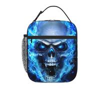 AABSTBFM 3D Print Blue Skull Printed Insulated Lunch Tote Bag - Portable Thermal Cooler Cooling Tote Lunch Box for Adult Men Women