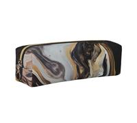 AABSTBFM Abstract Marble Ink Texture Printed Square Pencil Case Cute Leather Gold Zipper Pen Pencil Pouch Bag for School, Office, and Travel