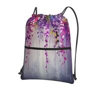 AABSTBFM Abstract Purple Weeping Flower Printed Outdoor Drawstring Backpack Lightweight String Backpack Bags for Sports, Gym, Travel, Shopping, School