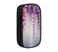 AABSTBFM Abstract Purple Weeping Flower Printed Pencil Case Large Capacity Compartment Pencil Pen Pouch Bag with Zipper for School Office Travel, Black