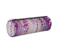 AABSTBFM Abstract Purple Weeping Flower Printed Round Pencil Case Cute Leather Silver Zipper Pen Pencil Pouch Bag for School, Office, and Travel
