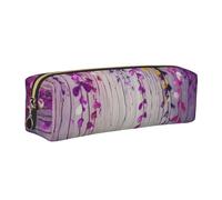 AABSTBFM Abstract Purple Weeping Flower Printed Square Pencil Case Cute Leather Gold Zipper Pen Pencil Pouch Bag for School, Office, and Travel