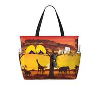 AABSTBFM African Animal Sunset Printed Beach Tote Bag Shopping Bags - Reusable Shoulder Bag Grocery Bags Shopper Handbag Toy Bag For Work School Travel Beach