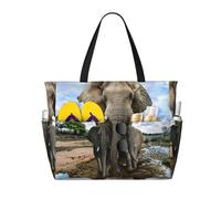 AABSTBFM African Wild Animals Elephant Printed Beach Tote Bag Shopping Bags - Reusable Shoulder Bag Grocery Bags Shopper Handbag Toy Bag For Work School Travel Beach