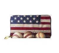 AABSTBFM American Flag and Baseball Printed Leather Wallet for Women Men Zipper Purse Clutch Bag Long Wallet Card Holder