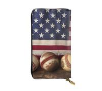 AABSTBFM American Flag and Baseball Printed Leather Wallet for Women Men Zipper Purse Clutch Bag Long Wallet Card Holder